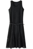 Oasap Basic Solid Lace Sleeveless Midi Dress