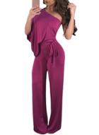 Oasap Fashion Solid Draped One Shoulder Tie Waist Wide Leg Women Jumpsuit