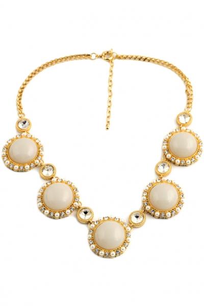 Oasap Luxe Faux Pearl Metallic Statement Necklace