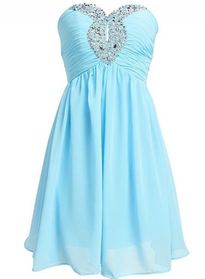 Oasap Strapless Rhinestone Chiffon Short Cocktail Dress