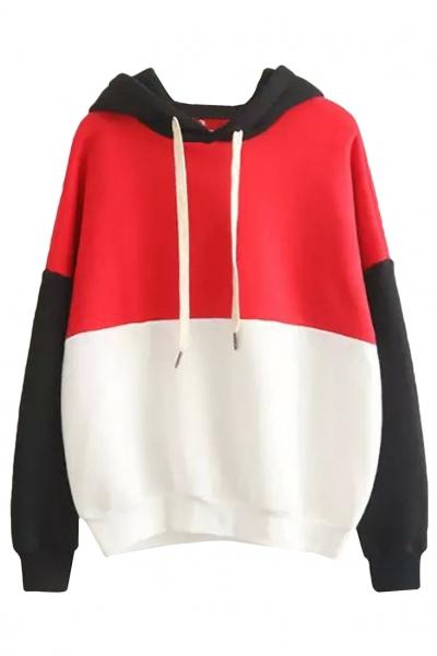 Oasap Casual Colorblock Loose Fit Drawstring Hoodie