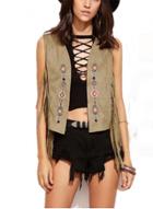 Oasap Pattern Embroidery Tassel Detail Suede Tank