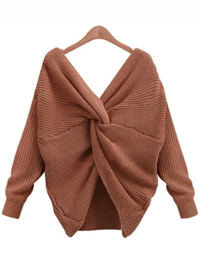 Oasap Tie Deep V Neck Pullover Knitted Sweater