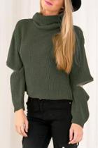 Oasap Fashion Zip-sleeved Turtleneck Ribbed Sweater