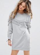 Oasap Fashion Long Sleeve Fringe Trim Pullover Dress