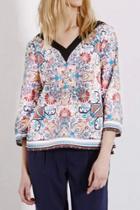 Oasap Vintage Floral Double V Neck Blosue