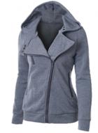 Oasap Women's Casual Solid Color Zip-up Fleece Hoodie
