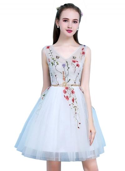 Oasap V Neck Sleeveless Floral Embroidery Cocktail Bridesmaid Dress