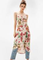 Oasap Floral Printed V Neck Sleeveless Backless Irregular Dress