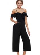 Oasap Black Ruffle Neckline Women Jumpsuit With Pockets
