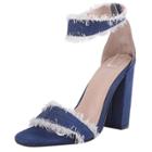 Oasap Peep Toe Raw Edge Block Heels Denim Sandals