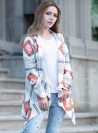 Oasap Long Sleeve Printed Asymmetric Cardigan