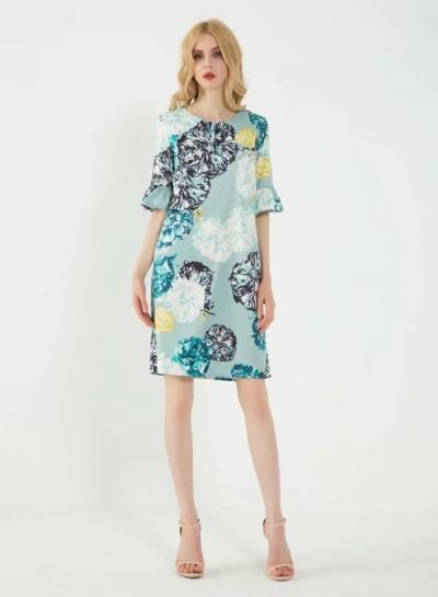 Oasap Flounce Sleeve Floral Print Dress