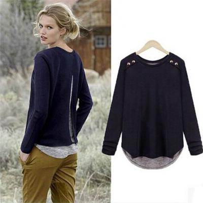 Oasap Buttoned Shoulder Back Split T-shirt