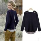 Oasap Buttoned Shoulder Back Split T-shirt