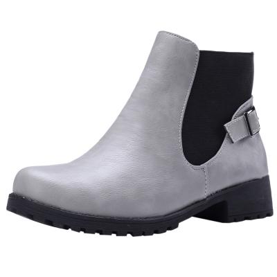 Oasap Round Toe Low Chunky Heel Ankle Boot