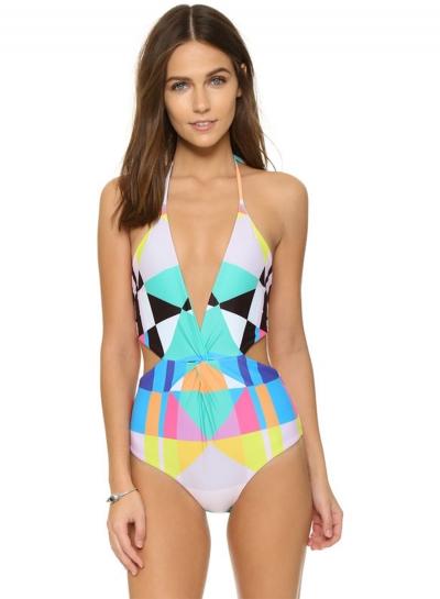 Oasap Geometric Print One Piece Swimsuit