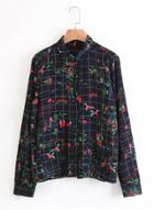 Oasap Turn Down Collar Floral Printed Long Sleeve Shirts
