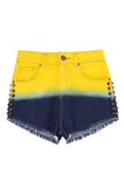 Oasap Riveted Color Block Denim Shorts With Raw Edge