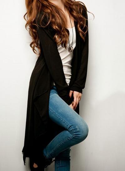 Oasap V Neck Long Sleeve Single Breasted Longline Cardigan