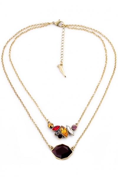 Oasap Double-layered Faux Gemstone Geo Necklace