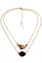 Oasap Double-layered Faux Gemstone Geo Necklace