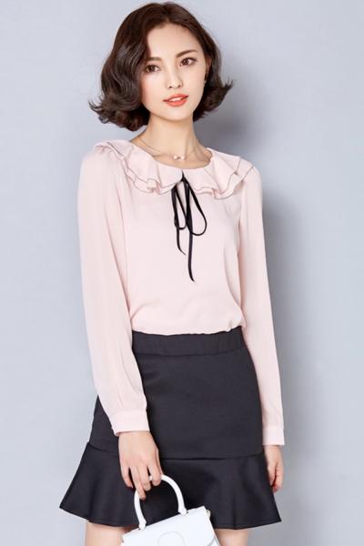 Oasap Sweet Flouncing Collar Long Sleeve Chiffon Tie Blouse
