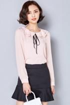 Oasap Sweet Flouncing Collar Long Sleeve Chiffon Tie Blouse