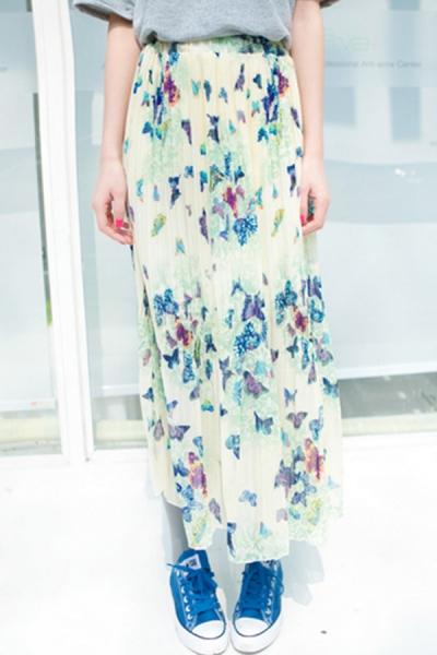 Oasap Butterfly Print Chiffon Skirt