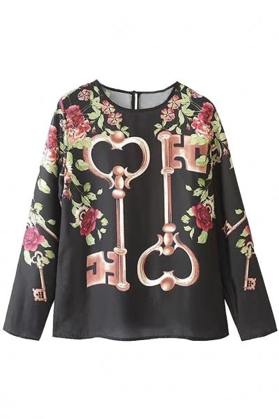 Oasap Heartkey Floral Pattern Blouse