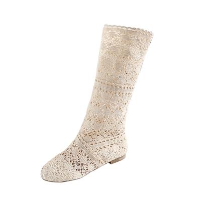 Oasap Round Toe Hollow Out Mid-calf Lace Boots