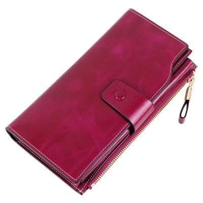 Oasap Genuine Leather Long Buckle Zipper Clutch Purse