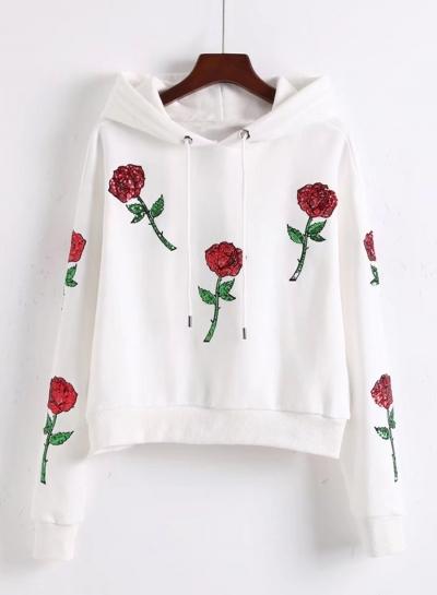 Oasap Long Sleeve Floral Embroidery Hoodie