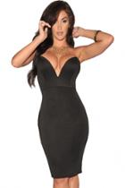 Oasap Black Plunging V Neck Strapless Bodycon Party Dress