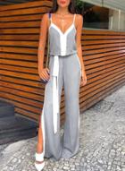 Oasap Sexy Sleeveless Off Shoulder Side Slit Deep V Neck Jumpsuits