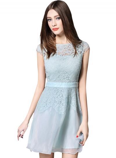 Oasap Women's Lace Trim Sleeveless Organza A-line Dress
