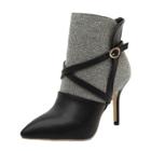 Oasap Color Block Stiletto Heels Pointed Toe Buckle Strap Boots