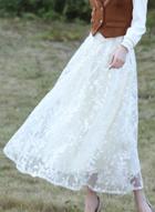 Oasap Women's Vintage Floral Lace Trim A-line Skirt
