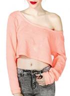 Oasap Women's Solid Jacquard Round Neck Crop Top