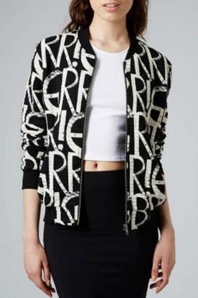 Oasap Trendy Alphabet Print Baseball Jacket