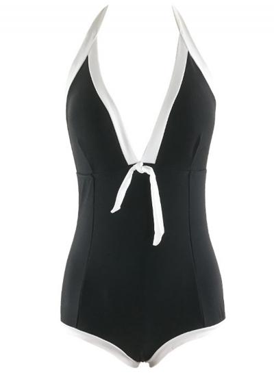Oasap Halter Deep V Neck Slim Fit One Piece Swimsuit