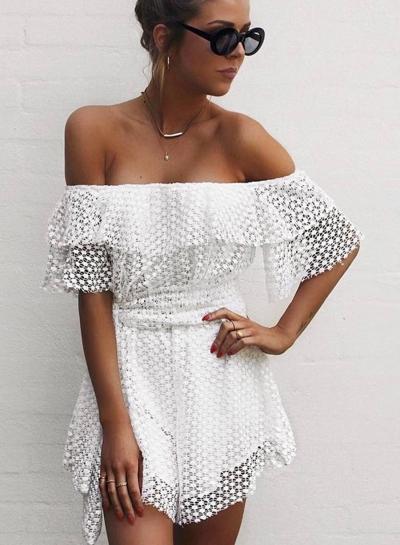 Oasap Polka Dot Slash Neck Short Sleeve Romper