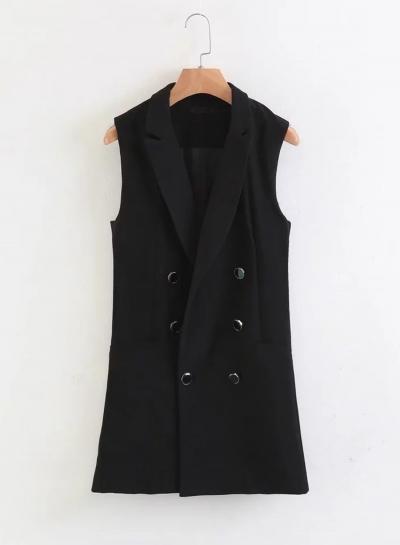 Oasap Double Breasted Solid Color Turn-down Collar Vest