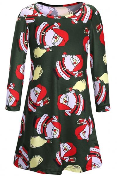 Oasap Christmas Santa Claus Pattern Round Neck Dress