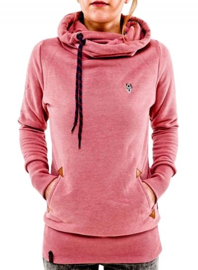 Oasap Drawstring Turtle Neck Pullover Hoodie With Pocket