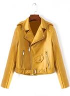 Oasap Turn Down Collar Faux Leather Jackets