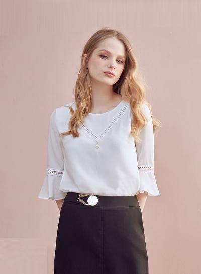 Oasap Round Neck Flare Sleeve Blouse
