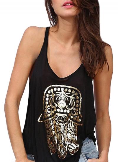 Oasap Women's Fashion Scoop Neck Gilding Printed Summer Pullover Tank