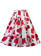Oasap Vintage Floral A-line Swing Pleated Skirt
