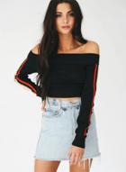 Oasap Fashion Off Shoulder Long Sleeve Cropped Knit Sweater